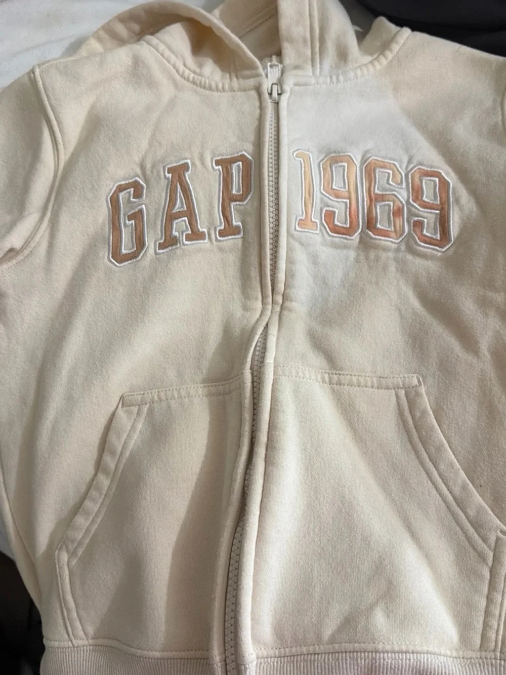 GAP Kids Cream Zip Hoodie with Rose-Gold 'GAP 1969' Applique